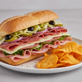 Italian Sub on Parmesan Bread with Harvest Cheddar Sun Chips (No Tomatoes)