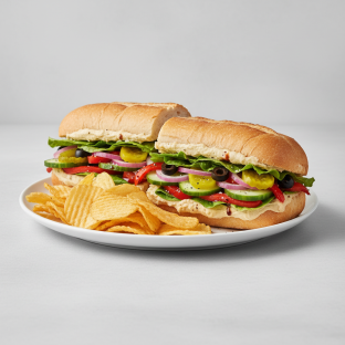 Vegan Sub on White Bread with Lay's Classic Potato Chips (No Tomatoes)