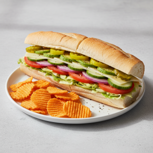 Vegetarian Sub on White Bread with Harvest Cheddar Sun Chips