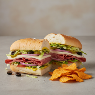 Salami & Provolone Sub on White Bread w/ Harvest Cheddar Sun Chips (No Tomatoes)
