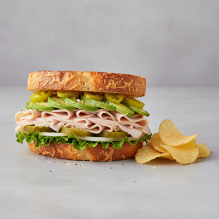 Turkey & Avocadom on Parmesan Bread w/ Lay's Classic Potato Chips (No Tomatoes)