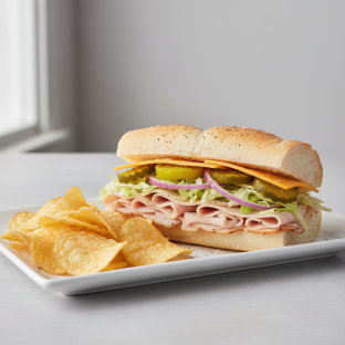 Turkey & Cheddar Sub on White Bread w/ Lay's Classic Potato Chips (No Tomatoes)