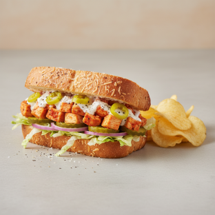 Buffalo Chicken on Parmesan Bread with Lay's Classic Potato Chips (No Tomatoes)