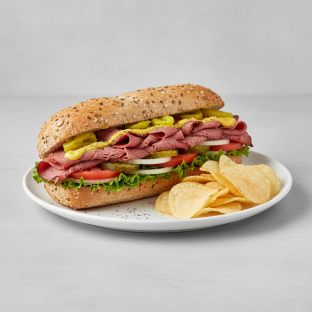 Hot Pastrami Sub on Whole Grain Wheat Bread with Lay's Classic Potato Chips