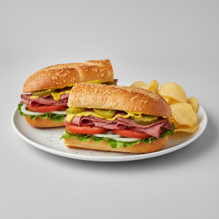 Hot Pastrami Sub on Parmesan Bread with Lay's Classic Potato Chips