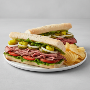 Roast Beef Sub on White Bread with Lay's Classic Potato Chips