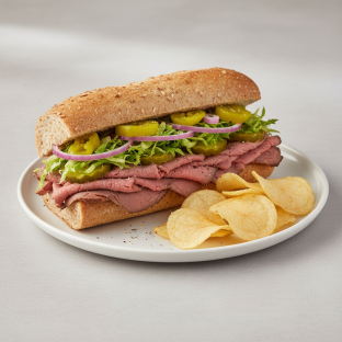 Roast Beef Sub on Wheat Bread with Lay's Classic Potato Chips (No Tomatoes)