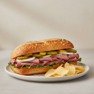 Roast Beef Sub on Parmesan Bread with Lay's Classic Potato Chips (No Tomatoes)