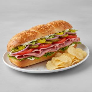 Ham and Swiss Sub on Parmesan Bread with Lay's Classic Potato Chips