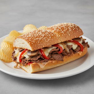 Beef Cheesesteak Sub on Parmesan Bread with Lay's Classic Potato Chips