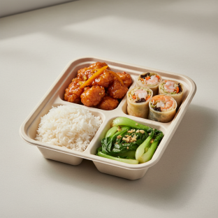 Orange Chicken, MuShu Prawns, Steamed Jasmine Rice, Bok Choy and Garlic