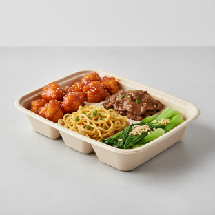 Sweet & Sour Chicken, Beef & Oyster Sauce, Garlic Noodles, Bok Choy & Garlic