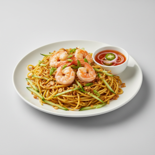 Burmese Garlic Noodles with Shrimp