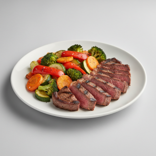 [Special Diet] Grilled Steak with Roasted Vegetables (no oil)