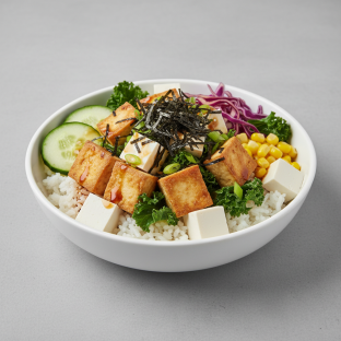 Organic Tofu, Rice, Cucumber, Cabbage, Kale, Corn, Green onion, Tofu, & Nori Organic Tofu, Rice, Cucumber, Cabbage, Kale, Corn, Green onion, Tofu, & Nori