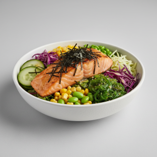 Large Salmon, Salad, Cucumber, Cabbage, Corn, Edamame, Seaweed Salad, & Nori Large Salmon, Salad, Cucumber, Cabbage, Corn, Edamame, Seaweed Salad, & Nori