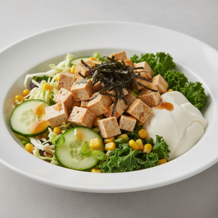 Large Tofu, Salad, Cucumber, Cabbage, Kale, Corn, Green onion, Soft Tofu, & Nori Large Tofu, Salad, Cucumber, Cabbage, Kale, Corn, Green onion, Soft Tofu, & Nori