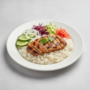 AF Grilled Chicken, Rice, Cucumber, Onion, Cabbage, Cilantro, Pickled Ginger AF Grilled Chicken, Rice, Cucumber, Onion, Cabbage, Cilantro, Pickled Ginger