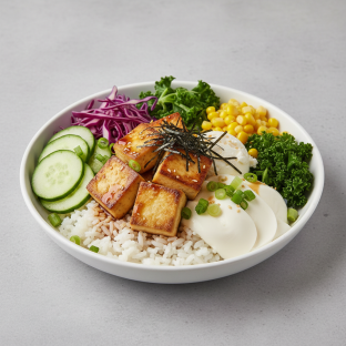 Organic Tofu, Rice, Cucumber, Cabbage, Kale, Sweet Corn, Green onion, Soft Tofu, & Nori