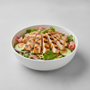 Regular Grilled Chicken, Salad, Cucumber, Sweet Onion, Cabbage, Cilantro, Ginger