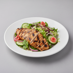 Regular AF Grilled Chicken, Salad, Cucumber, Onion, Cabbage, Cilantro, Ginger