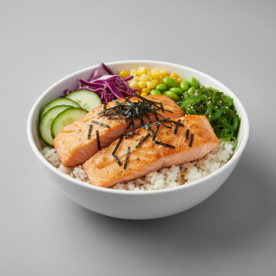 Large Salmon, Rice, Cucumber, Cabbage, Corn, Edamame, Seaweed Salad, & Nori