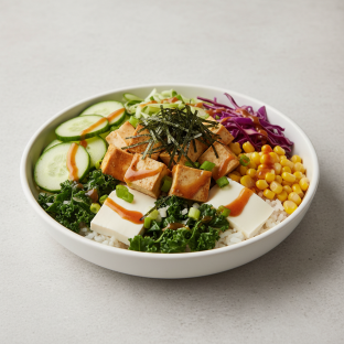 Organic Tofu, Rice, Cucumber, Cabbage, Kale, Sweet Corn, Green onion, Soft Tofu, & Nori