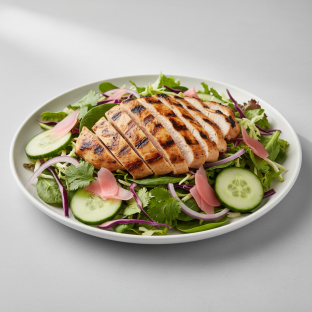 Large AF Grilled Chicken, Salad, Cucumber, Onion, Cabbage, Cilantro, Ginger