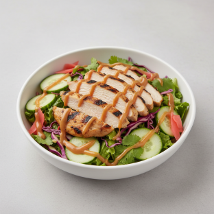 Regular Grilled Chicken over Salad with Cucumber, Sweet Onion, Cabbage, Cilantro, Pickled Ginger Regular Grilled Chicken over Salad with Cucumber, Sweet Onion, Cabbage, Cilantro, Pickled Ginger