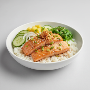 Large Yuzu Ponzu Salmon over White Rice Large Yuzu Ponzu Salmon over White Rice