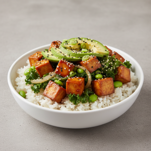 Large Sweet Shoyu Tofu (v) over White Rice Large Sweet Shoyu Tofu (v) over White Rice