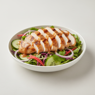 Large Grilled Chicken over Salad with Cucumber, Sweet Onion, Cabbage, Cilantro, Pickled Ginger Large Grilled Chicken over Salad with Cucumber, Sweet Onion, Cabbage, Cilantro, Pickled Ginger