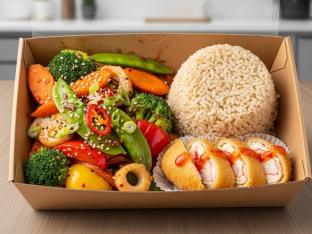Firecracker Veggie Delight with Brown Rice and Crab n Cheese Roll