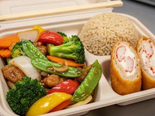 Mongolian Veggie Delight with Brown Rice and Crab n Cheese Roll
