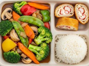 Mongolian Veggie Delight with White Rice and Crab n Cheese Roll