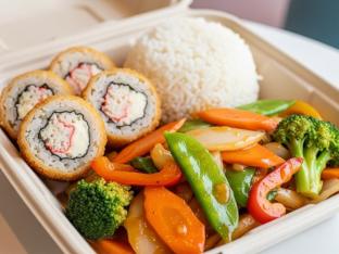 Orange Veggie Delight with White Rice and Crab n Cheese Roll