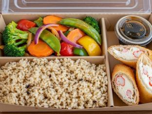 Orange Veggie Delight with Brown Rice and Crab n Cheese Roll