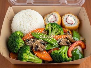 Sesame Veggie Delight with White Rice and Crab n Cheese Roll