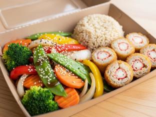 Teriyaki Veggie Delight with Brown Rice and Crab n Cheese Roll