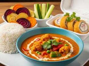 Veggie Tikka Masala Curry with White Rice and Crab n Cheese Roll