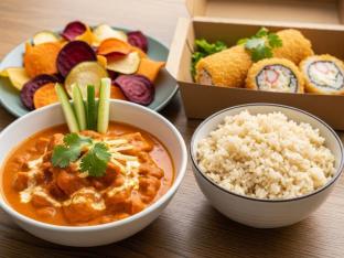 Veggie Tikka Masala Curry with Brown Rice and Crab n Cheese Roll