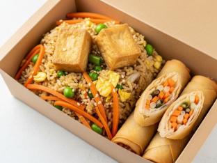 Fried Tofu Chinese Sesame Fried Rice with Vegetable Spring Roll