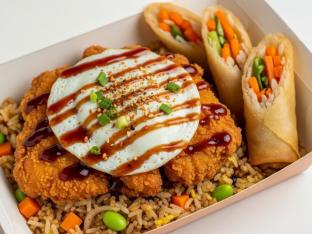 Fried Chicken Japanese Teriyaki Fried Rice with Vegetable Spring Roll