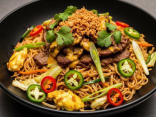 Angus Ribeye Singapore Curry Chow Mein
