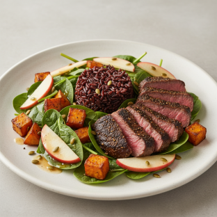 DAIRY FREE Rosemary Salad with Coffee and Pepper Crusted Akaushi Wagyu Sirloin