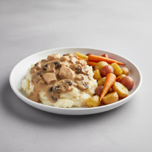 Gluten-Free Chicken Stroganoff over Mashed Potatoes with Roasted Vegetables