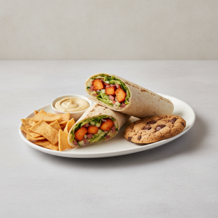 Tandoori Chicken Kebab Wrap Lunch, Pita Chips, Hummus, & Chocolate Chip Cookie