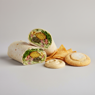 Veggie Lover Wrap Lunch with Pita Chips, Hummus, and a Sugar Cookie