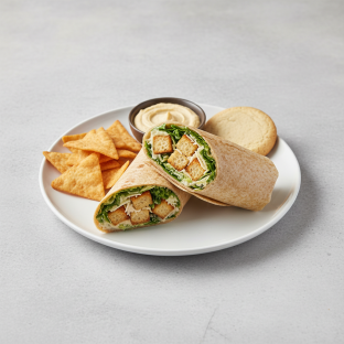 Caesar Wrap Lunch with Pita Chips, Hummus, and a Sugar Cookie
