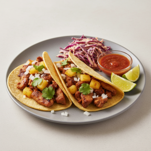 Pastor Tacos on Flour Tortillas with Red Cabbage Salad Pastor Tacos on Flour Tortillas with Red Cabbage Salad